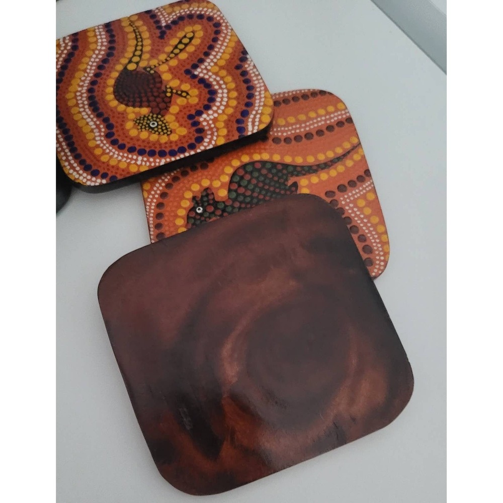Boomiri Australia Coaster Set Unisex OS Multi Excellent Aboriginal Dot Art Wood - Picture 6 of 10